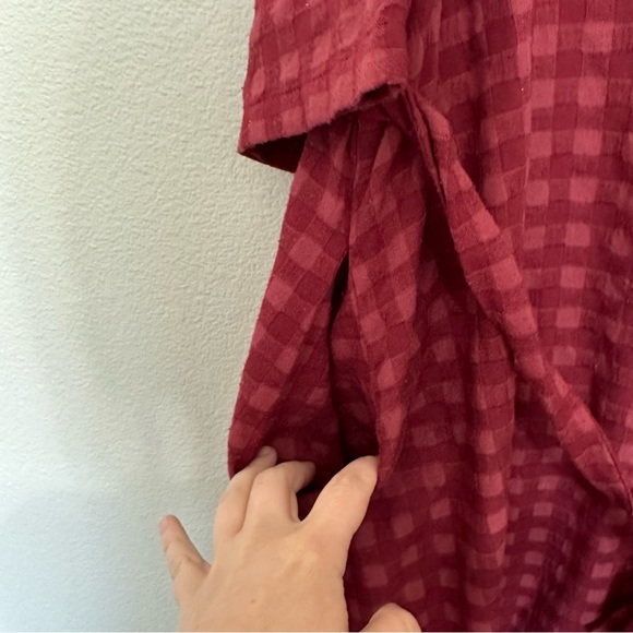 Buykud women’s burgundy gingham two tone lagenlook plaid midi dress size XL - Picture 4 of 5